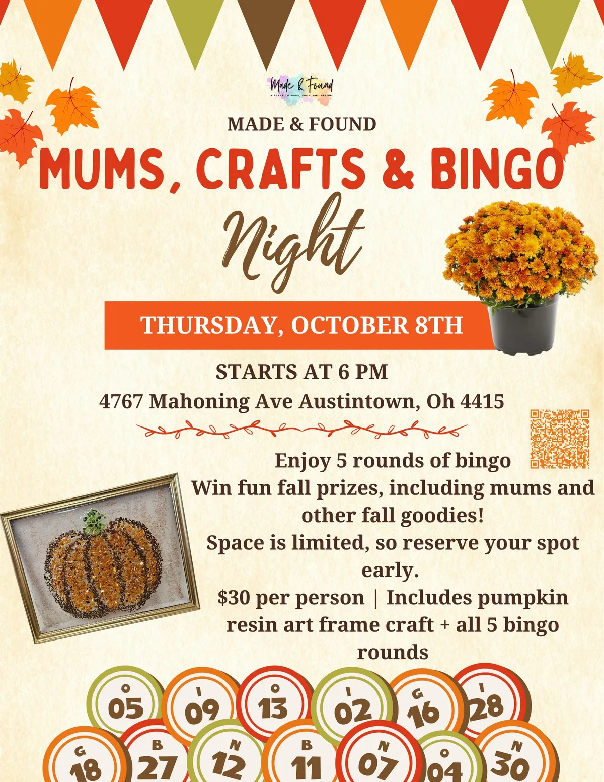 🍂🎃 Mums, Crafts & Bingo Night! 🎃🍂